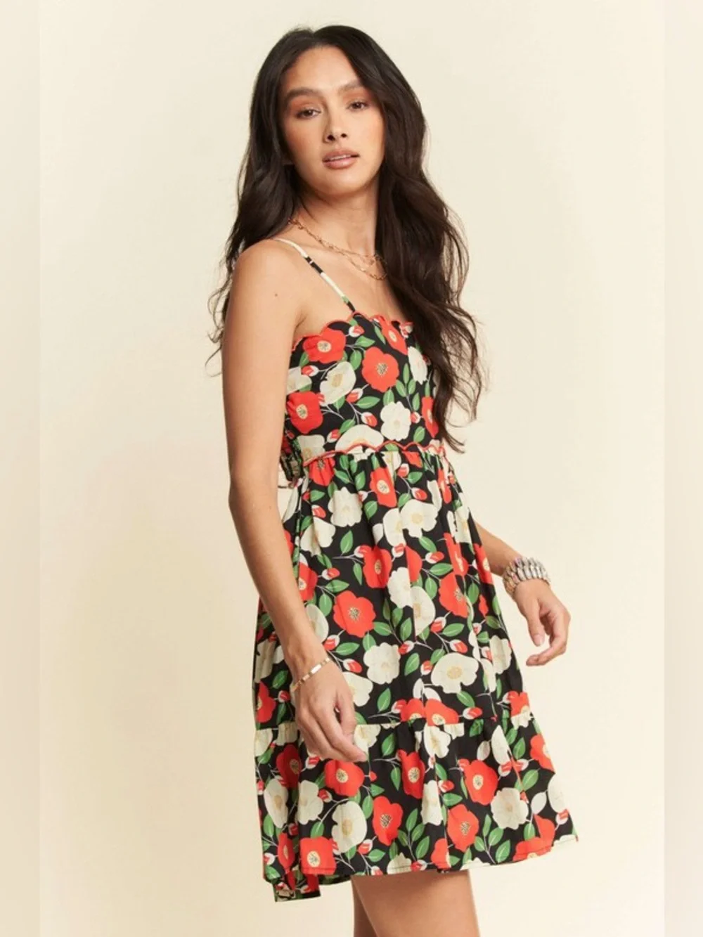 Davi & Dani Floral Scalloped Cutout Back Mini Dress🆕 - Picture 7 of 10